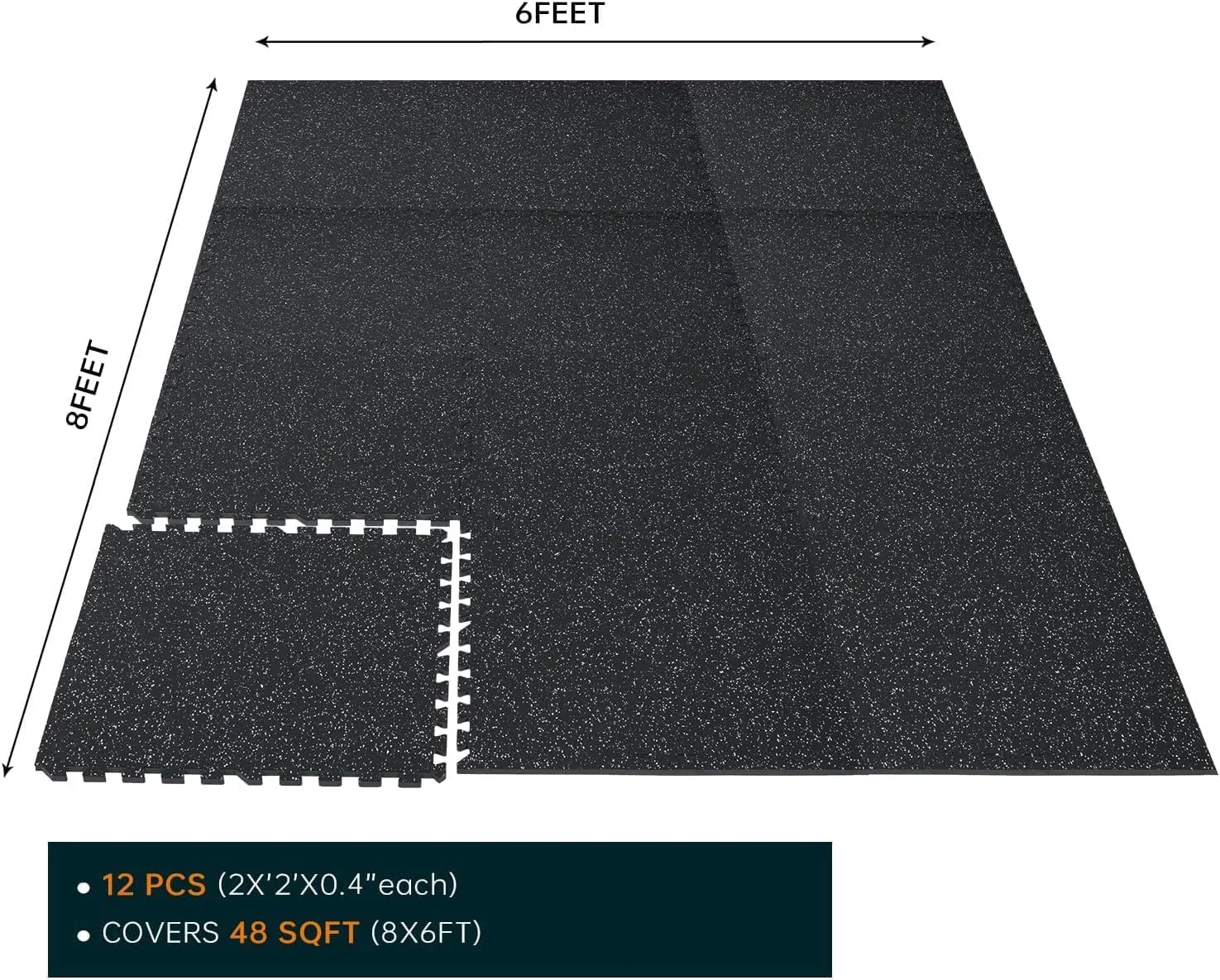 0.46" Thick 48 Sq Ft Rubber Top High Density EVA Foam Exercise Gym Mats 12 Pcs - Interlocking Puzzle Floor Tiles for Home Gym Heavy Workout Equipment Flooring - 24 x 24in Tile, Black & White