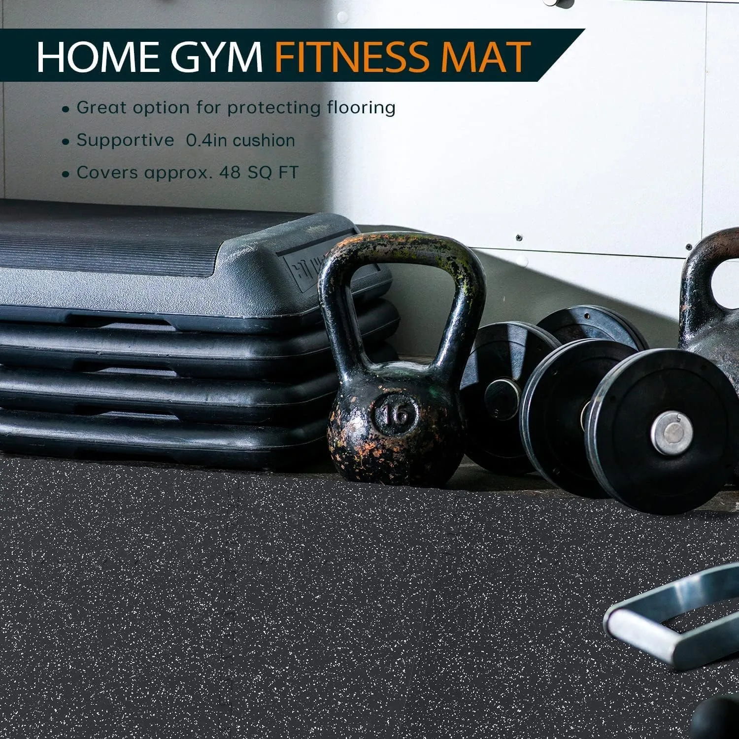 0.46" Thick 48 Sq Ft Rubber Top High Density EVA Foam Exercise Gym Mats 12 Pcs - Interlocking Puzzle Floor Tiles for Home Gym Heavy Workout Equipment Flooring - 24 x 24in Tile, Black & White