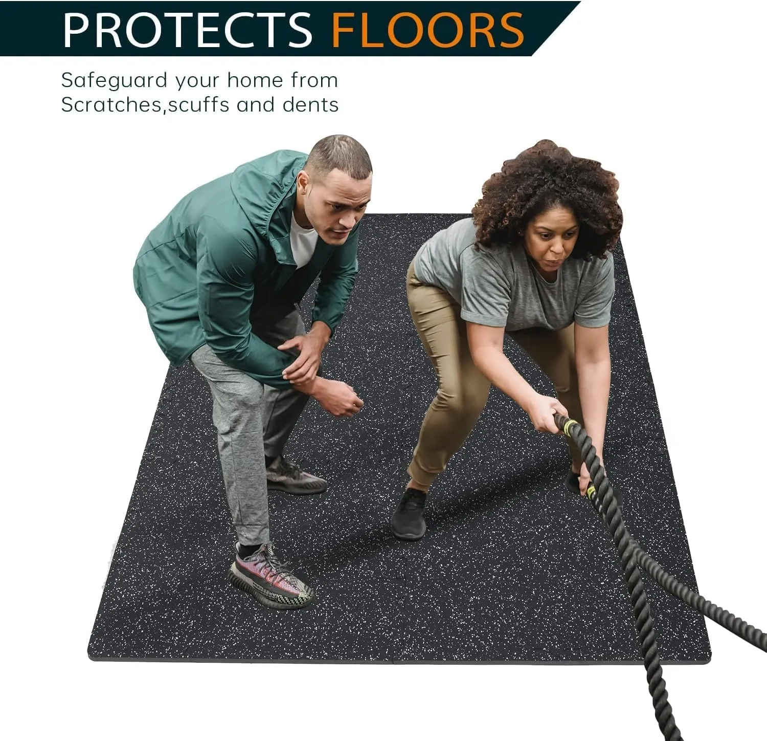 0.46" Thick 48 Sq Ft Rubber Top High Density EVA Foam Exercise Gym Mats 12 Pcs - Interlocking Puzzle Floor Tiles for Home Gym Heavy Workout Equipment Flooring - 24 x 24in Tile, Black & White