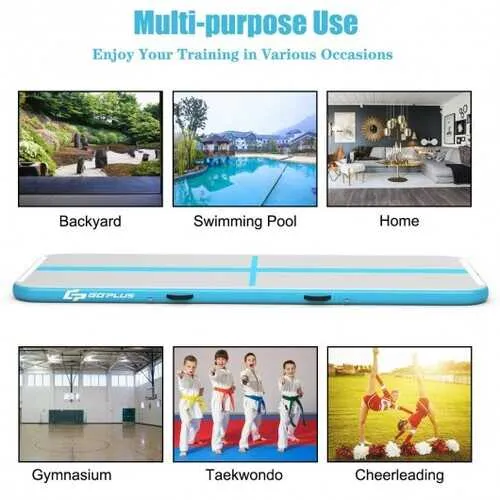 10 Feet Air Track Inflatable Gymnastics Tumbling Mat with Pump -Navy - Color: Navy