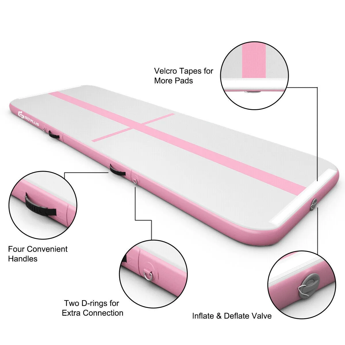 10 Feet Inflatable Gymnastics Tumbling Mat with Pump-Pink