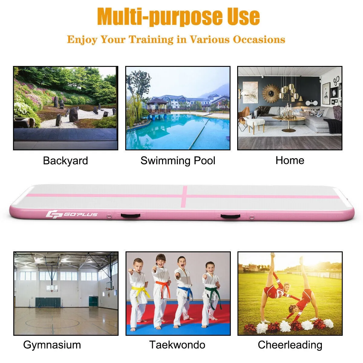 10 Feet Inflatable Gymnastics Tumbling Mat with Pump-Pink