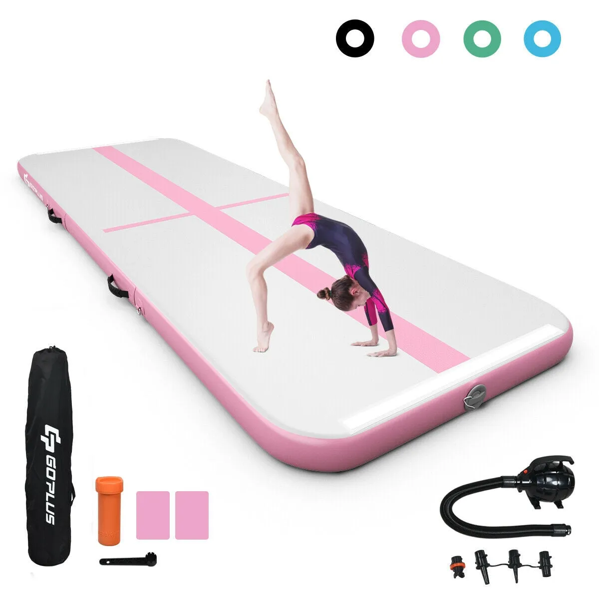 10 Feet Inflatable Gymnastics Tumbling Mat with Pump-Pink
