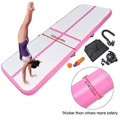 10 Ft Air Mat Track Inflatable Tumbling Mat Gymnastics Training Fitness Pink