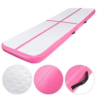 10 Ft Air Mat Track Inflatable Tumbling Mat Gymnastics Training Fitness Pink