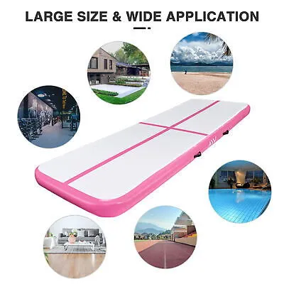 10 Ft Air Mat Track Inflatable Tumbling Mat Gymnastics Training Fitness Pink