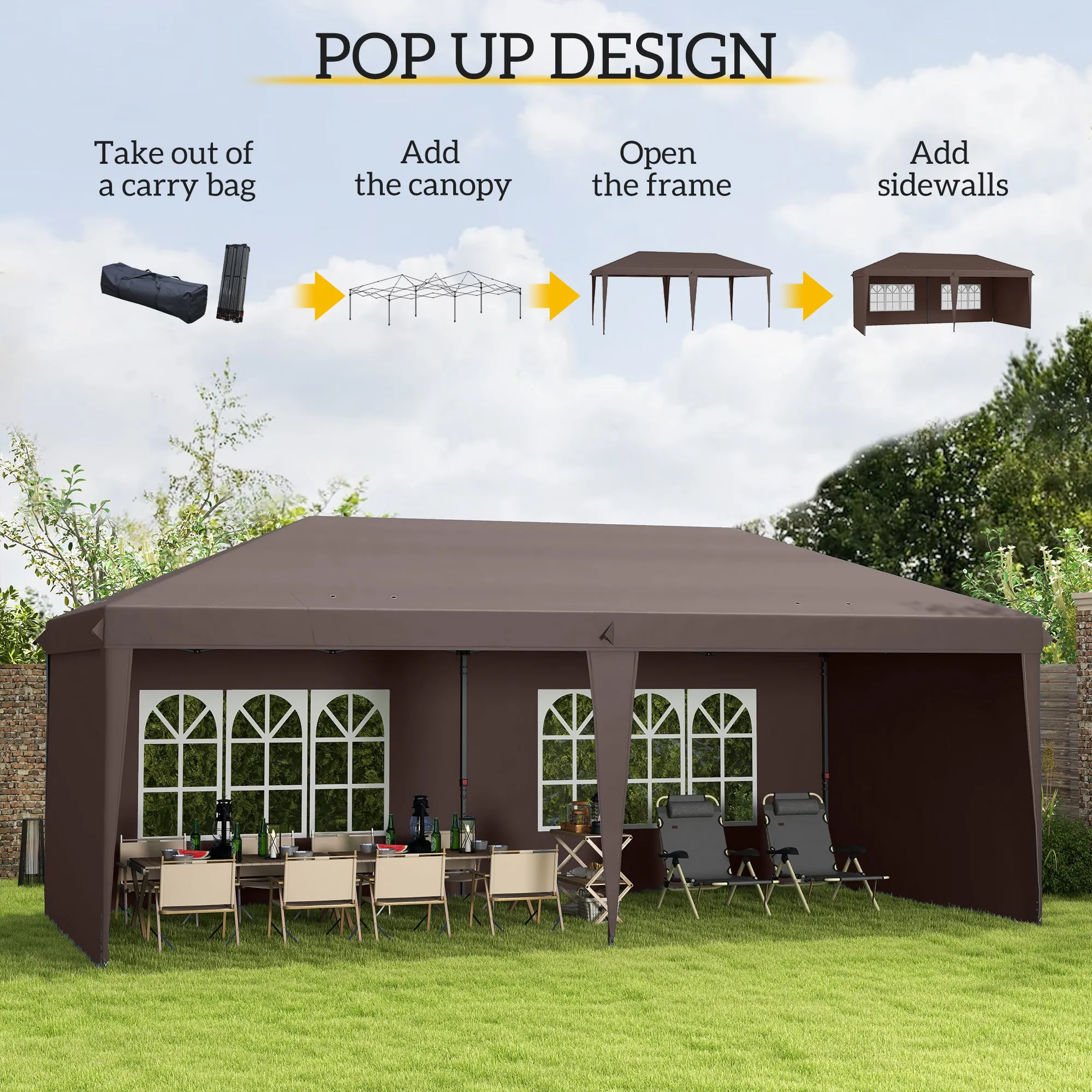 10' x 20' Pop Up Canopy Tent with 4 Sidewalls & Carry Bag, Instant Gazebo for Patio & Garden