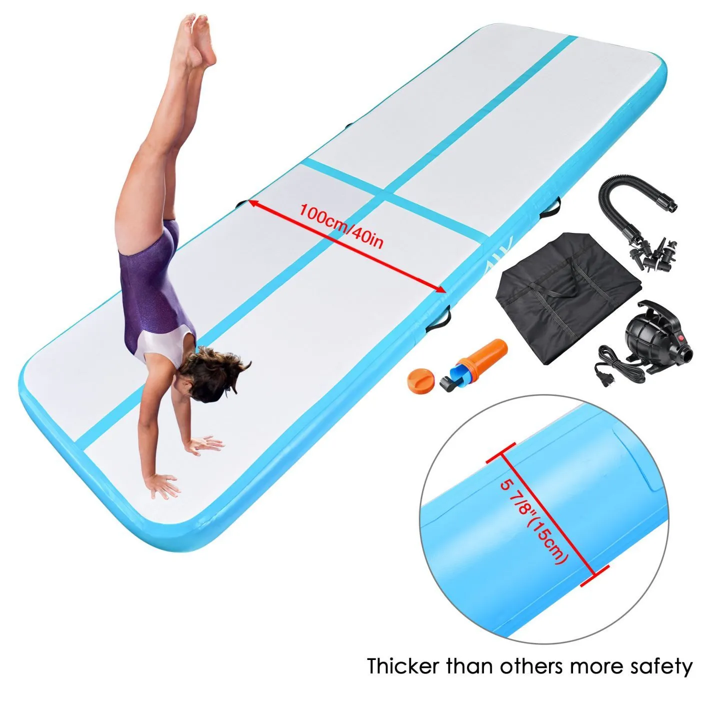 10/13/20 Ft Air Mat Track Inflatable Tumbling Mat Gymnastics Training Fitness 10FT, Blue