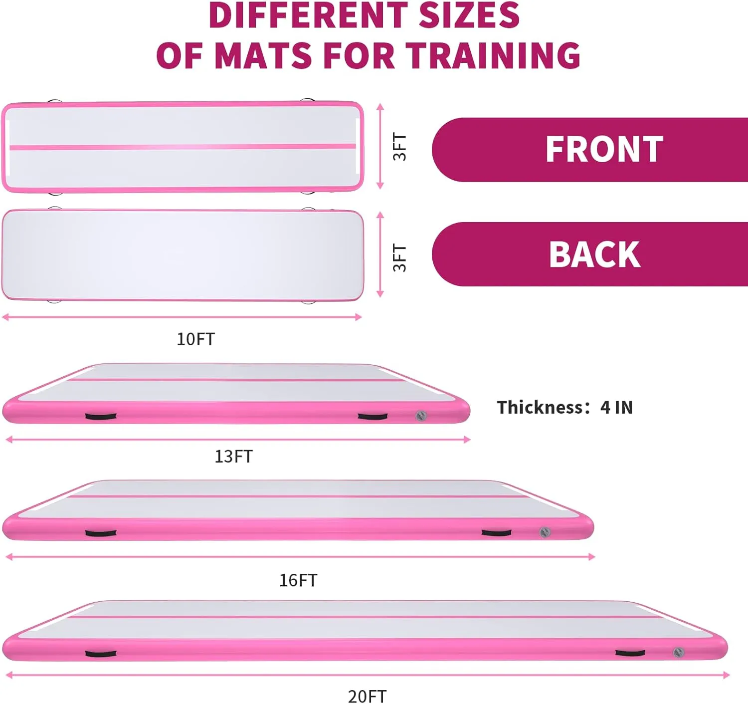10ft 13ft 16ft 20ft Inflatable Air Gymnastics Mat Track Tumbling Mats with Electric Air Pump 4 Inches Thich for Home Use/Training/Yoga/Outdoor/Water