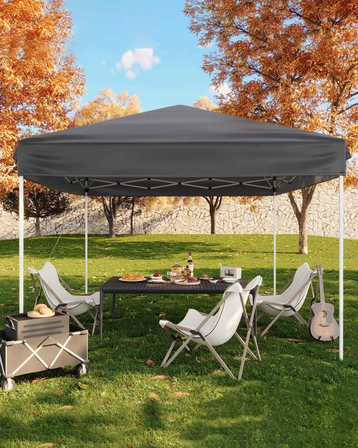10x10 Pop Up Canopy Tent, Outdoor Canopy Tent with 3 Adjustable Height, Easy Set Up Canopy with 4 Sandbags & Carrying Bag for Camping, Parties,Outdoor Events - Gray