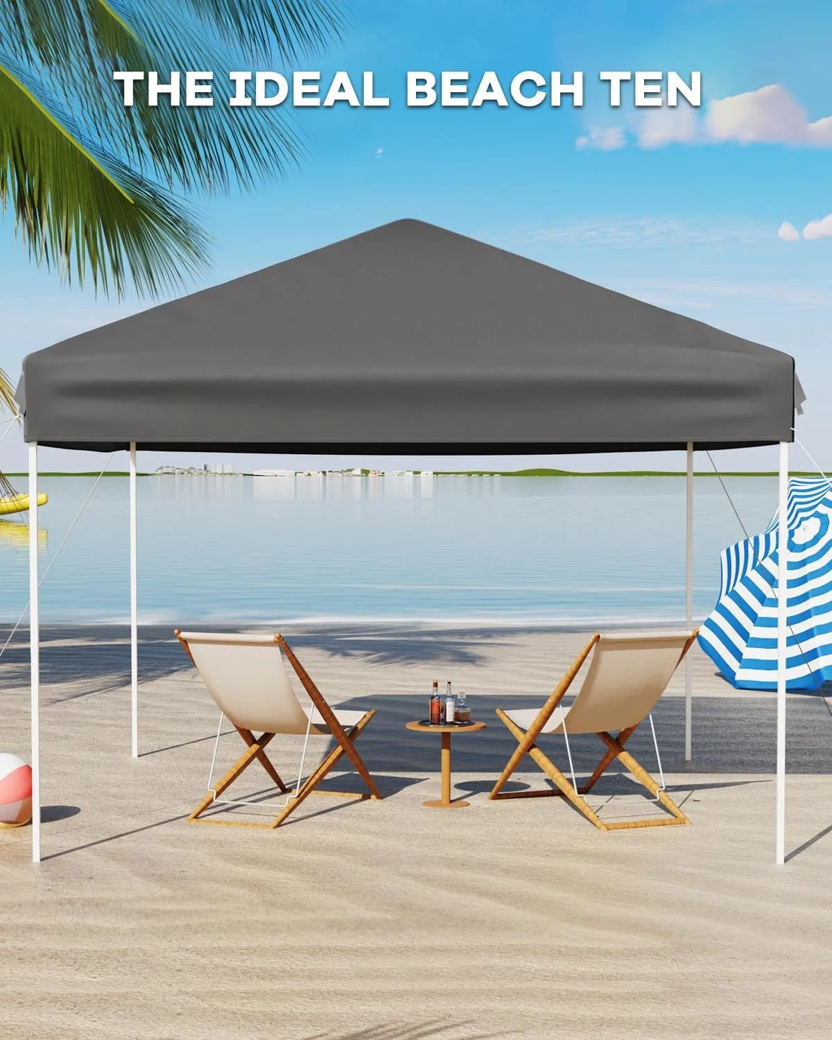 10x10 Pop Up Canopy Tent, Outdoor Canopy Tent with 3 Adjustable Height, Easy Set Up Canopy with 4 Sandbags & Carrying Bag for Camping, Parties,Outdoor Events - Gray