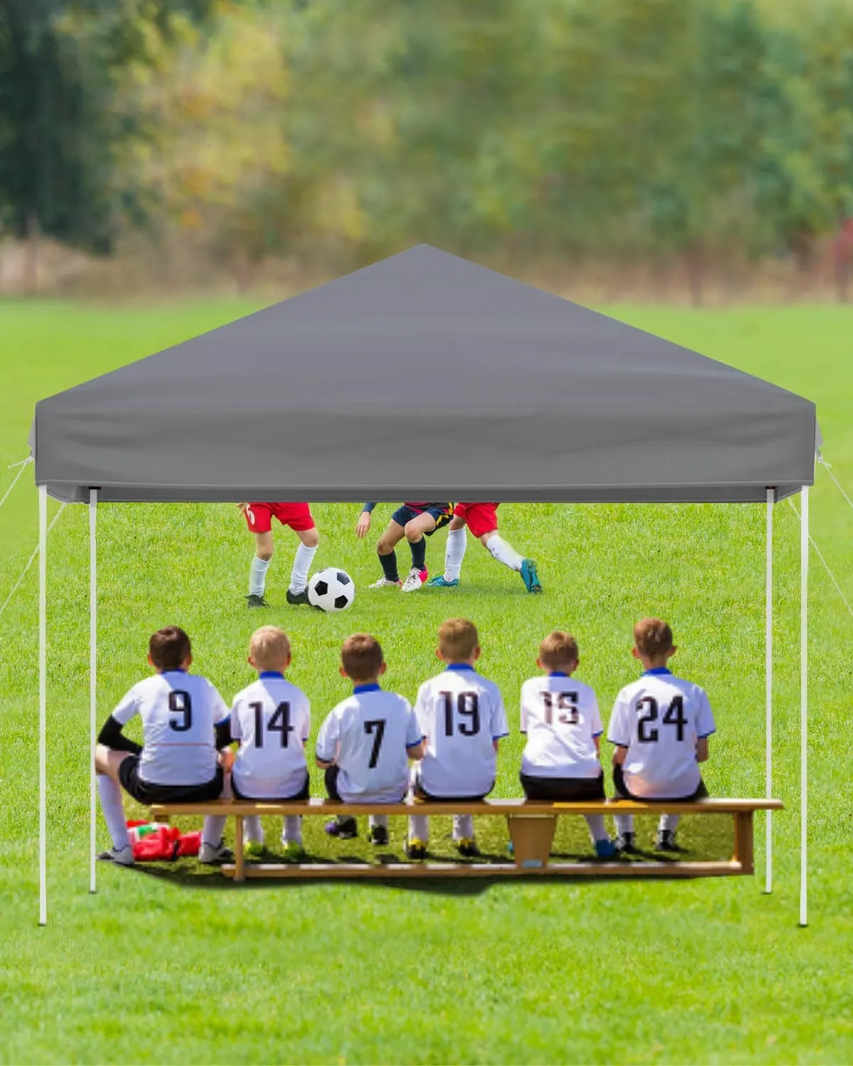 10x10 Pop Up Canopy Tent, Outdoor Canopy Tent with 3 Adjustable Height, Easy Set Up Canopy with 4 Sandbags & Carrying Bag for Camping, Parties,Outdoor Events - Gray