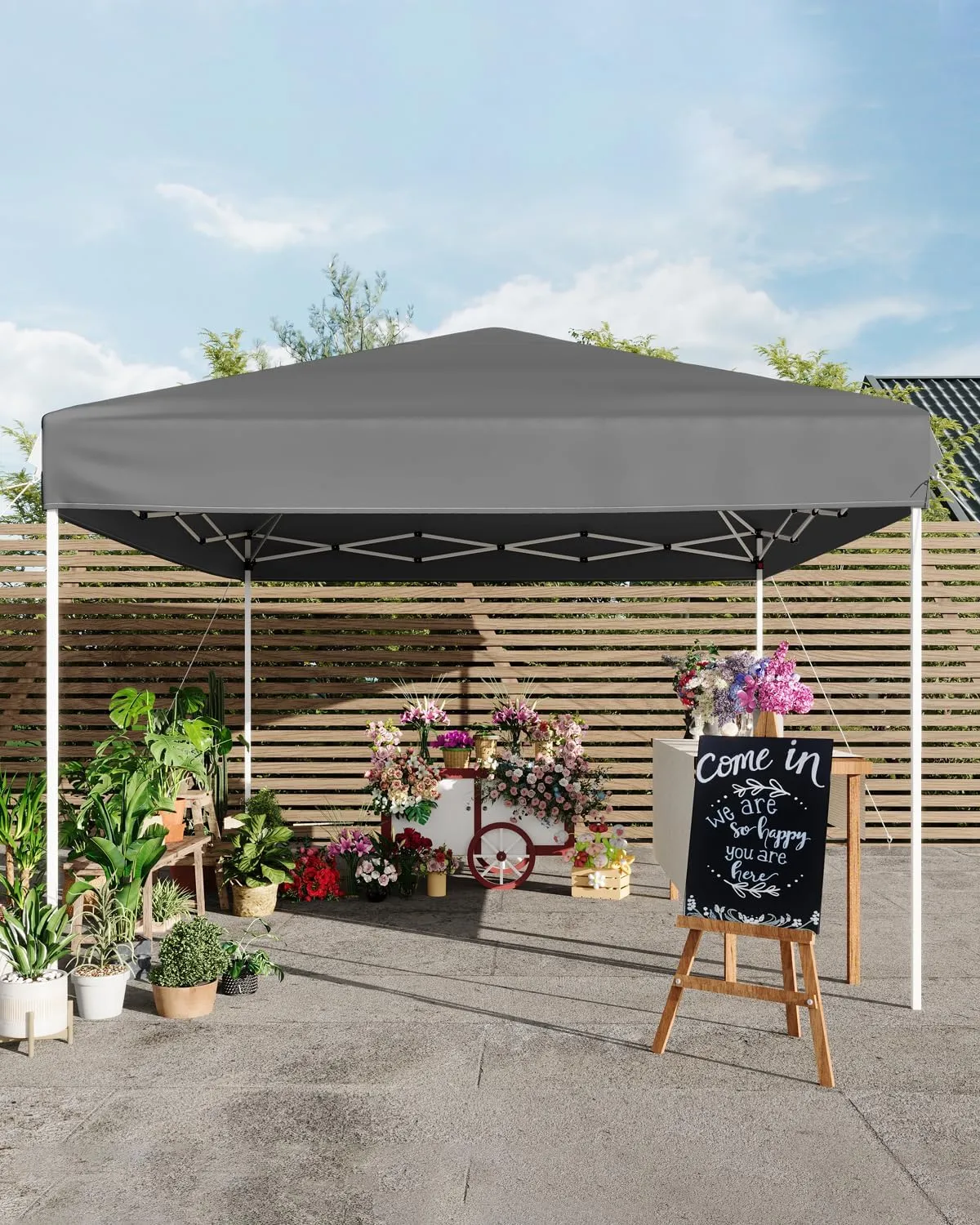 10x10 Pop Up Canopy Tent, Outdoor Canopy Tent with 3 Adjustable Height, Easy Set Up Canopy with 4 Sandbags & Carrying Bag for Camping, Parties,Outdoor Events - Gray