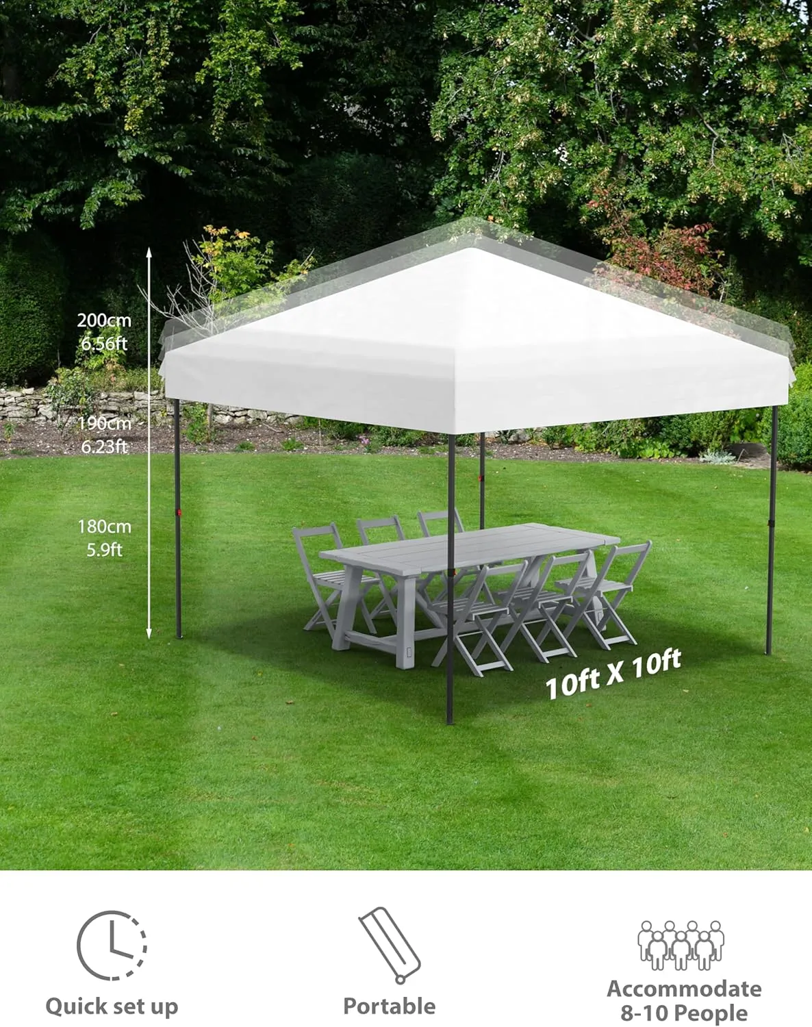 10'x10' Pop Up Canopy – Waterproof & UV-Resistant Outdoor Canopy with Center Lock and 3 Sidewalls, for Picnics, Camping, Beach Tent, and Outdoor Gatherings,White