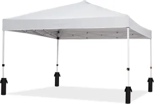 10x10 Pop Up Canopy with Ten, Beach Tent with One Push Setup, Waterproof Outdoor Beach Canopy, Pop-Up Sun Shelter Canopy with Wheeled Bag for Parties, Beach, Outdoor, White