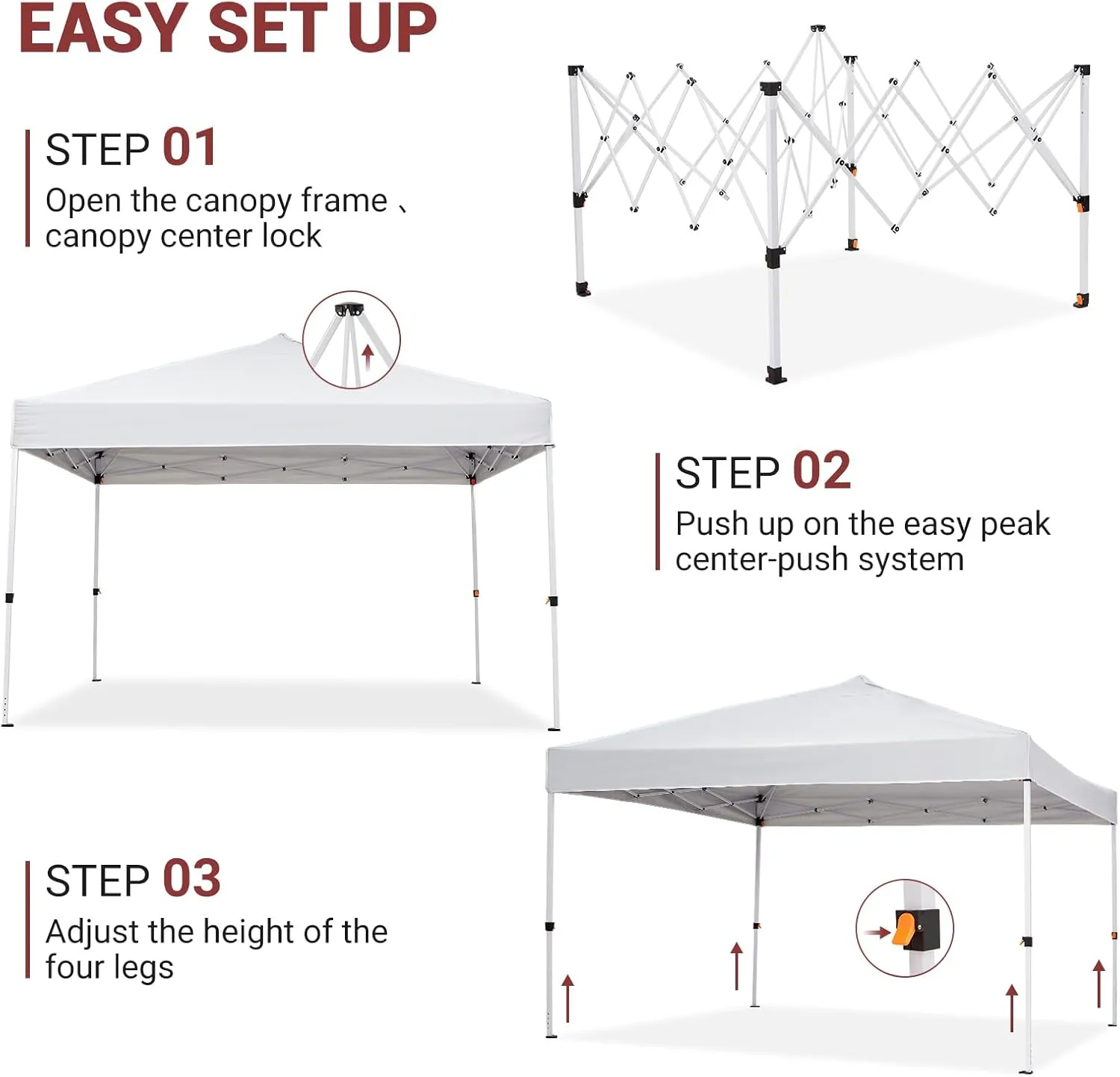 10x10 Pop Up Canopy with Ten, Beach Tent with One Push Setup, Waterproof Outdoor Beach Canopy, Pop-Up Sun Shelter Canopy with Wheeled Bag for Parties, Beach, Outdoor, White