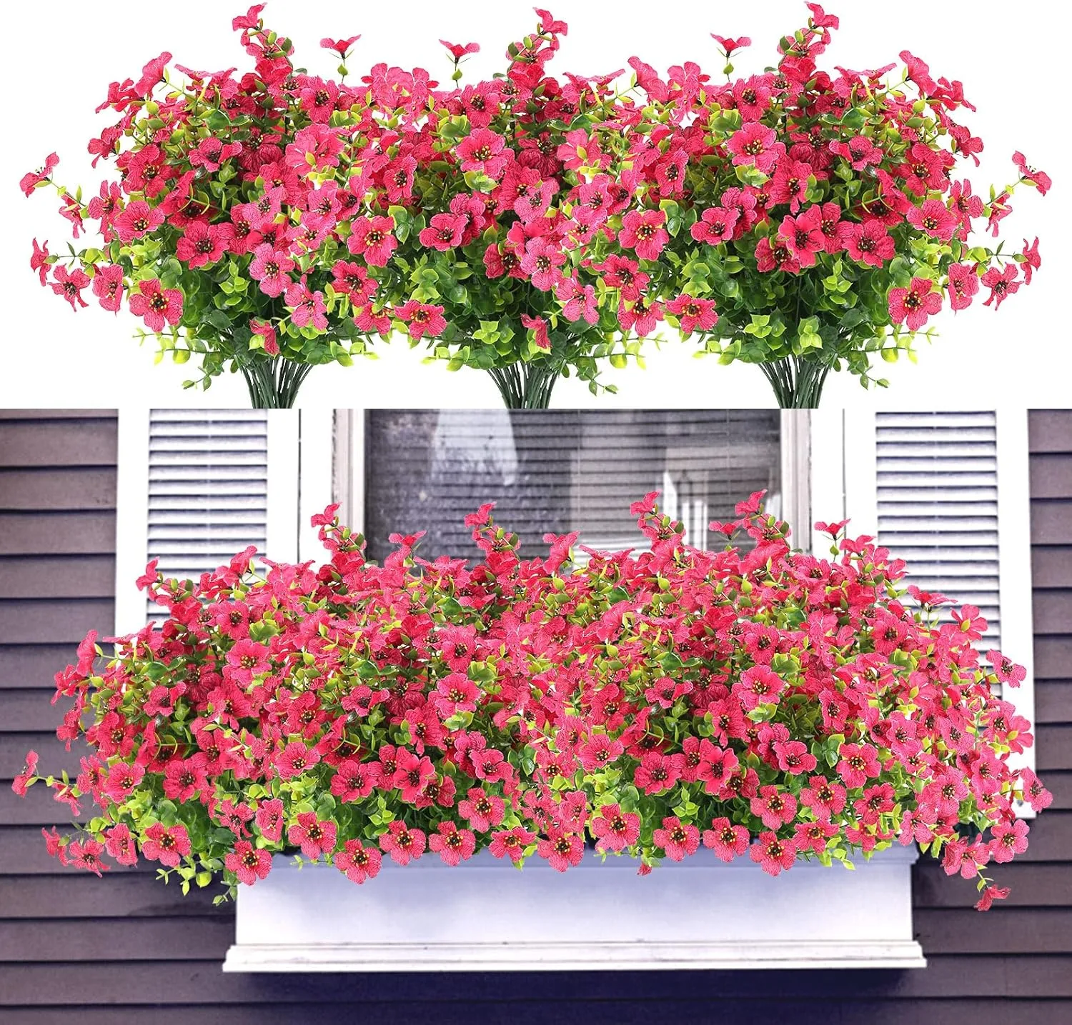 12 Bundles Artificial Flowers for Outdoors UV Resistant, Realistic Fake Silk Flowers Outside Fade-Proof Faux Plants for Outdoor Planters Window Box Front Porch-Fuchsia