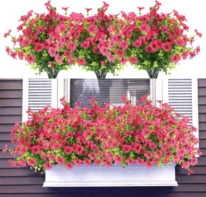 12 Bundles Artificial Flowers for Outdoors UV Resistant, Realistic Fake Silk Flowers Outside Fade-Proof Faux Plants for Outdoor Planters Window Box Front Porch-Fuchsia