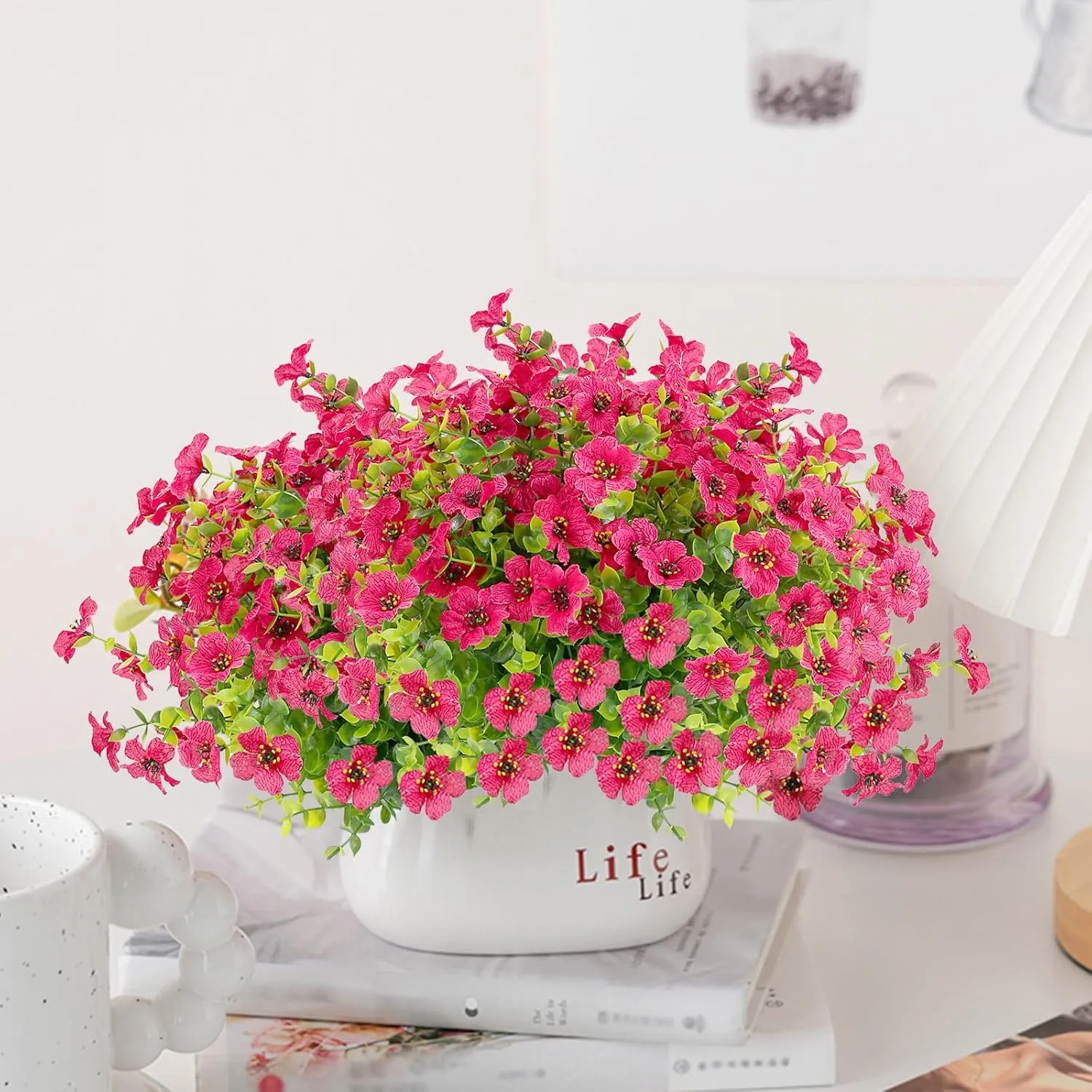 12 Bundles Artificial Flowers for Outdoors UV Resistant, Realistic Fake Silk Flowers Outside Fade-Proof Faux Plants for Outdoor Planters Window Box Front Porch-Fuchsia