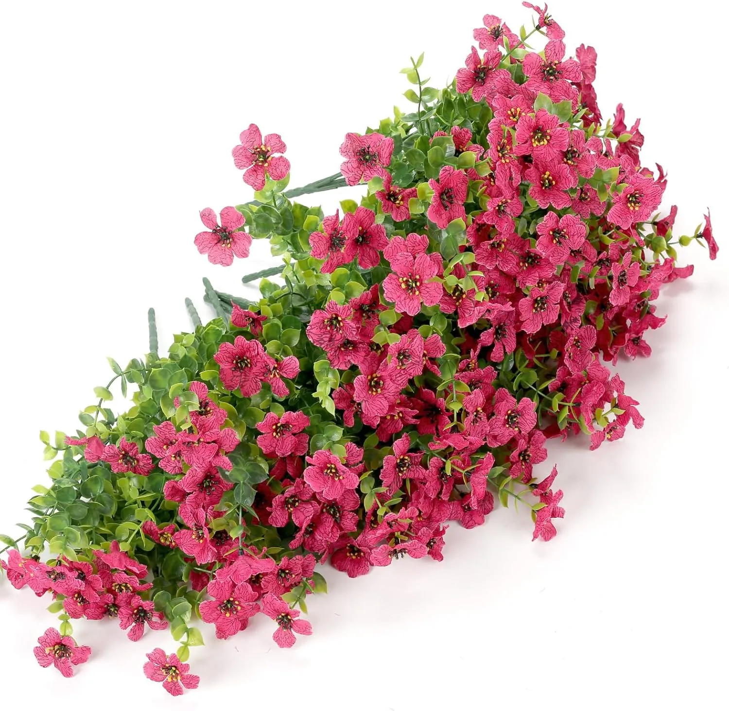 12 Bundles Artificial Flowers for Outdoors UV Resistant, Realistic Fake Silk Flowers Outside Fade-Proof Faux Plants for Outdoor Planters Window Box Front Porch-Fuchsia