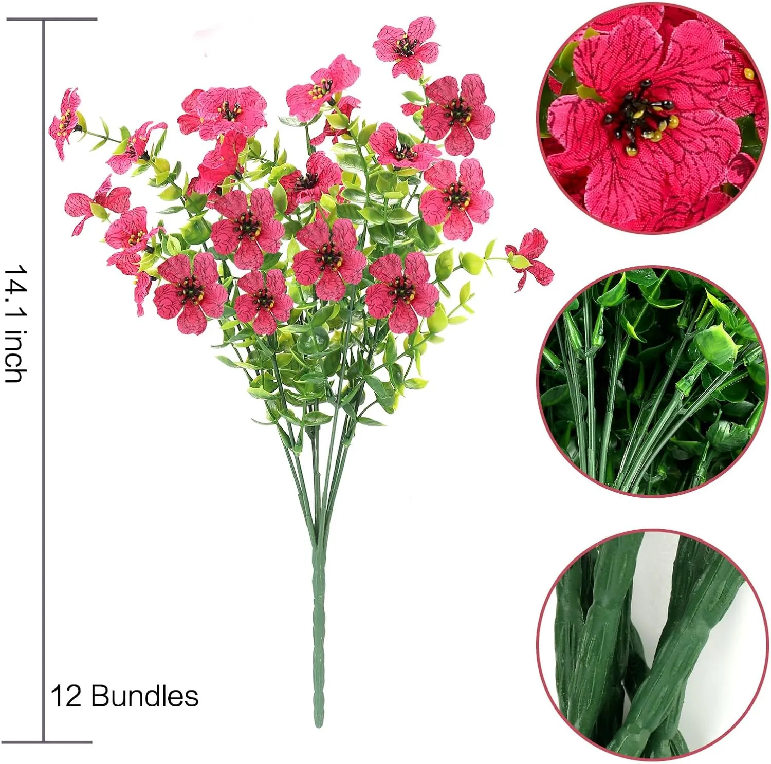 12 Bundles Artificial Flowers for Outdoors UV Resistant, Realistic Fake Silk Flowers Outside Fade-Proof Faux Plants for Outdoor Planters Window Box Front Porch-Fuchsia