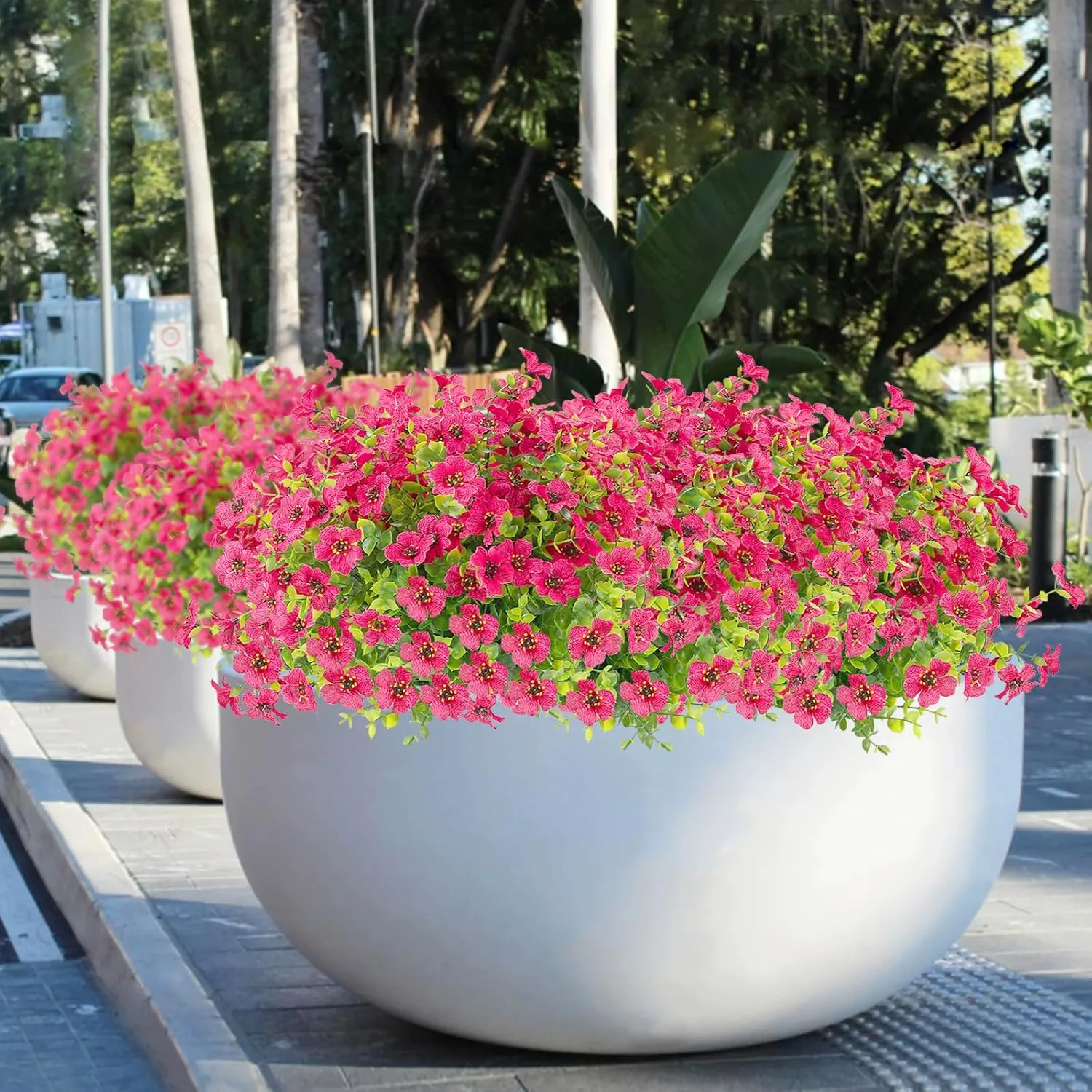 12 Bundles Artificial Flowers for Outdoors UV Resistant, Realistic Fake Silk Flowers Outside Fade-Proof Faux Plants for Outdoor Planters Window Box Front Porch-Fuchsia