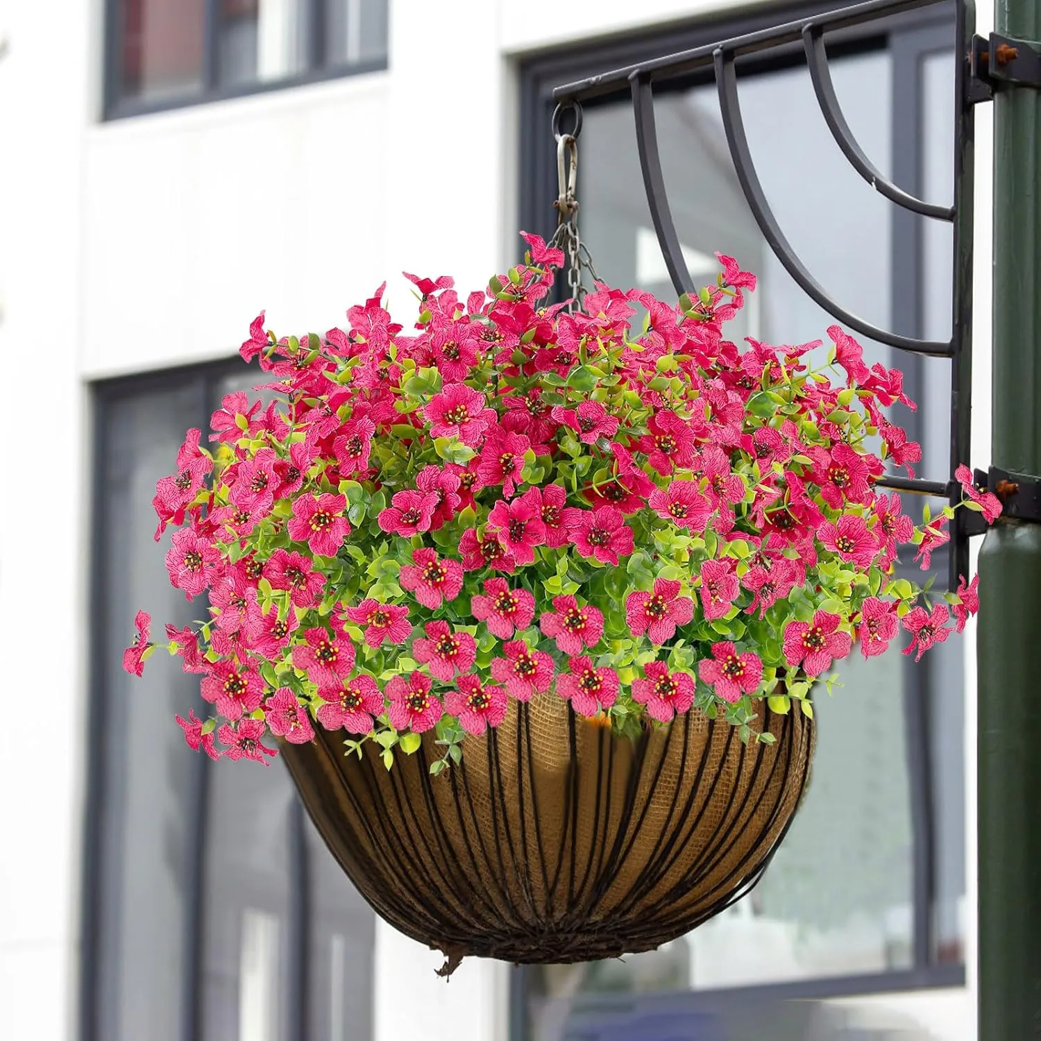 12 Bundles Artificial Flowers for Outdoors UV Resistant, Realistic Fake Silk Flowers Outside Fade-Proof Faux Plants for Outdoor Planters Window Box Front Porch-Fuchsia