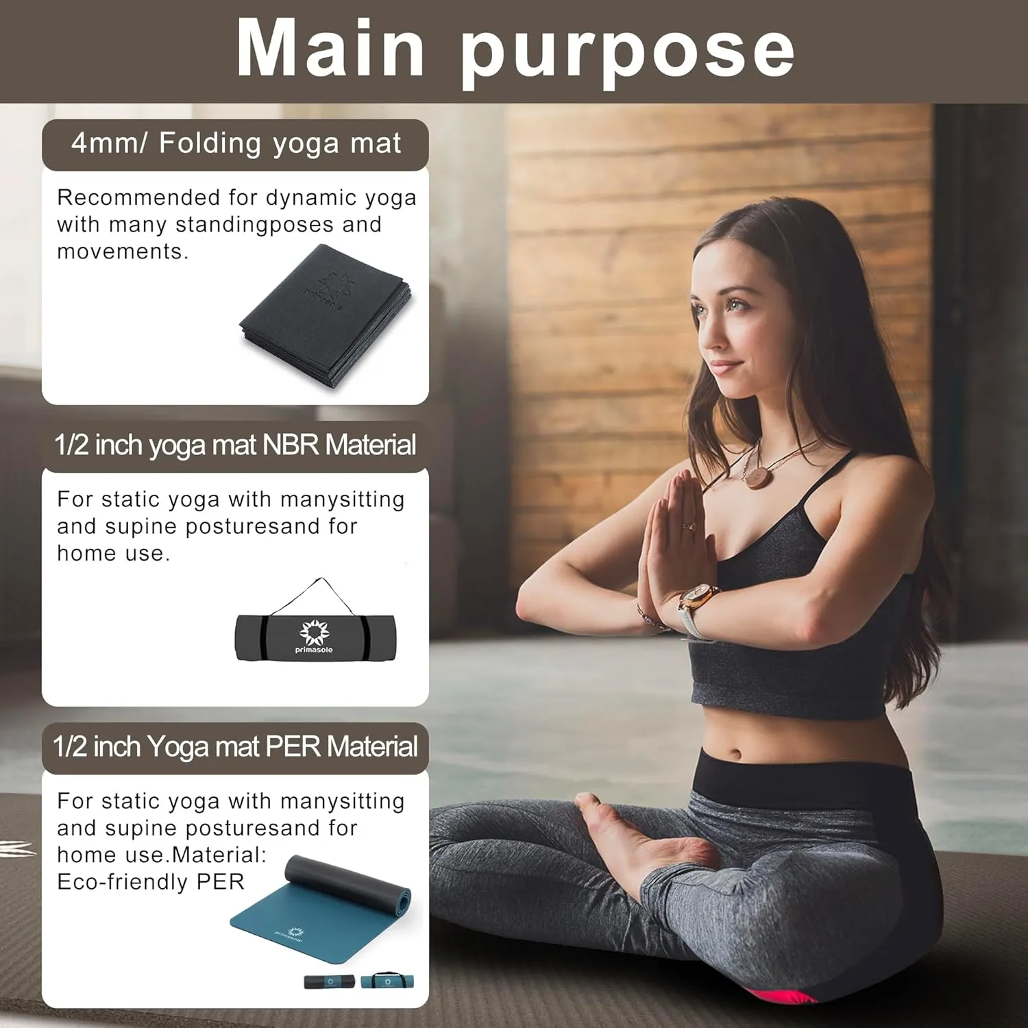 1/2 Thick Exercise Mat with Carry Strap & Case Mat for Yoga Pilates Fitness at Home and Gym 72" L x 24" W