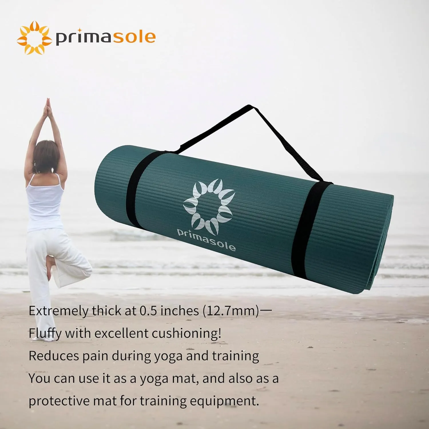 1/2 Thick Exercise Mat with Carry Strap & Case Mat for Yoga Pilates Fitness at Home and Gym 72" L x 24" W