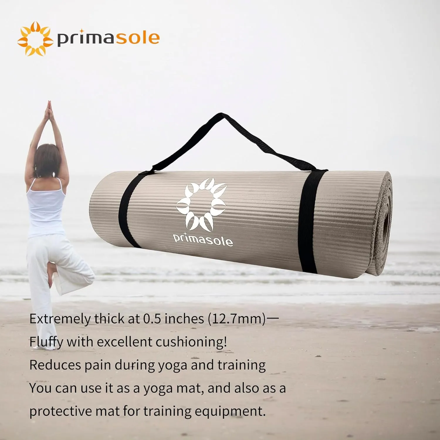 1/2 Thick Exercise Mat with Carry Strap & Case Mat for Yoga Pilates Fitness at Home and Gym 72" L x 24" W