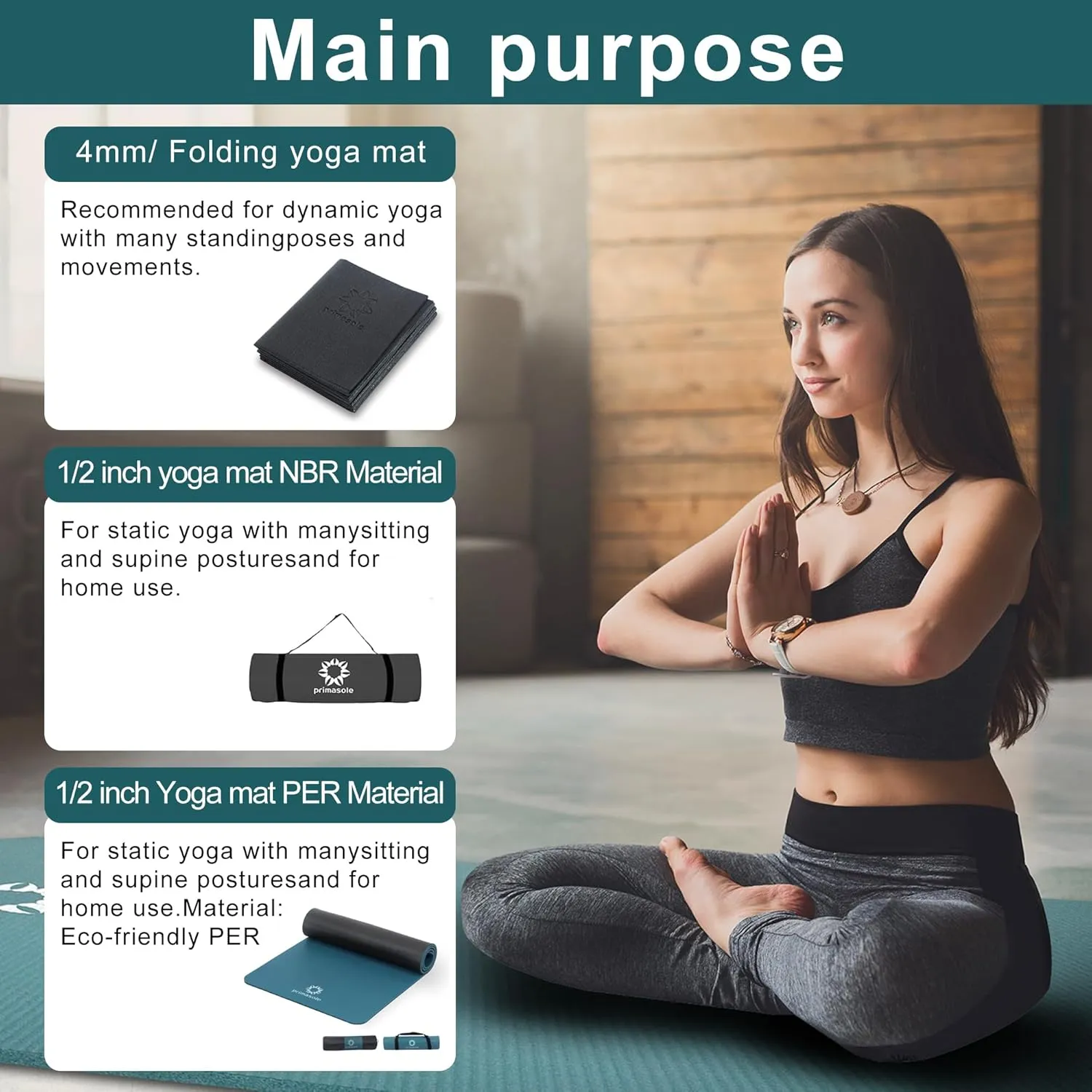1/2 Thick Exercise Mat with Carry Strap & Case Mat for Yoga Pilates Fitness at Home and Gym 72" L x 24" W