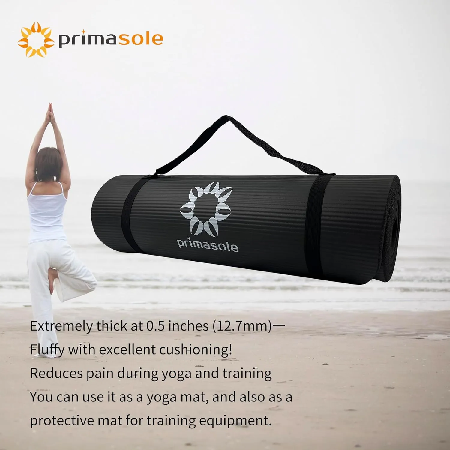 1/2 Thick Exercise Mat with Carry Strap & Case Mat for Yoga Pilates Fitness at Home and Gym 72" L x 24" W