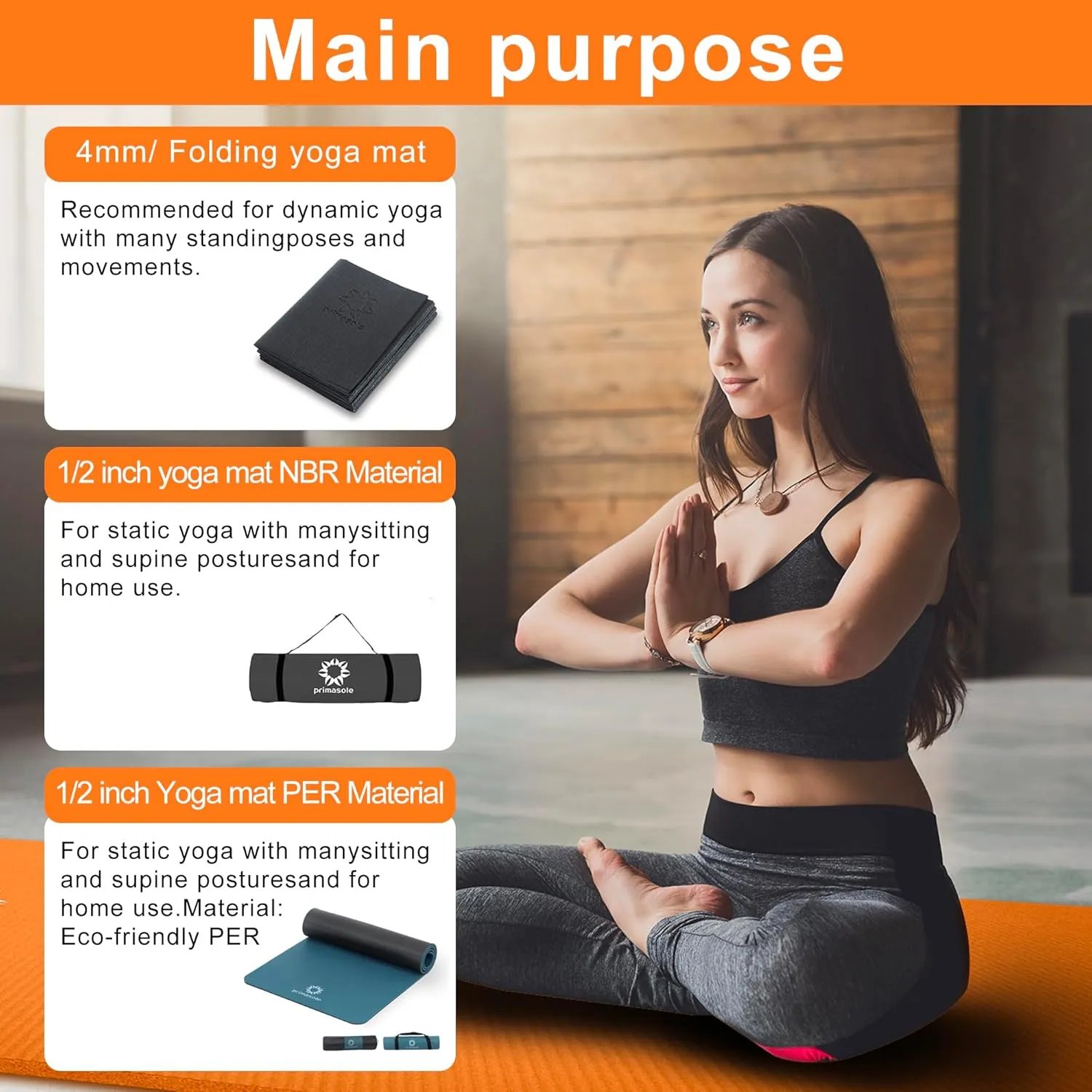 1/2 Thick Exercise Mat with Carry Strap & Case Mat for Yoga Pilates Fitness at Home and Gym 72" L x 24" W