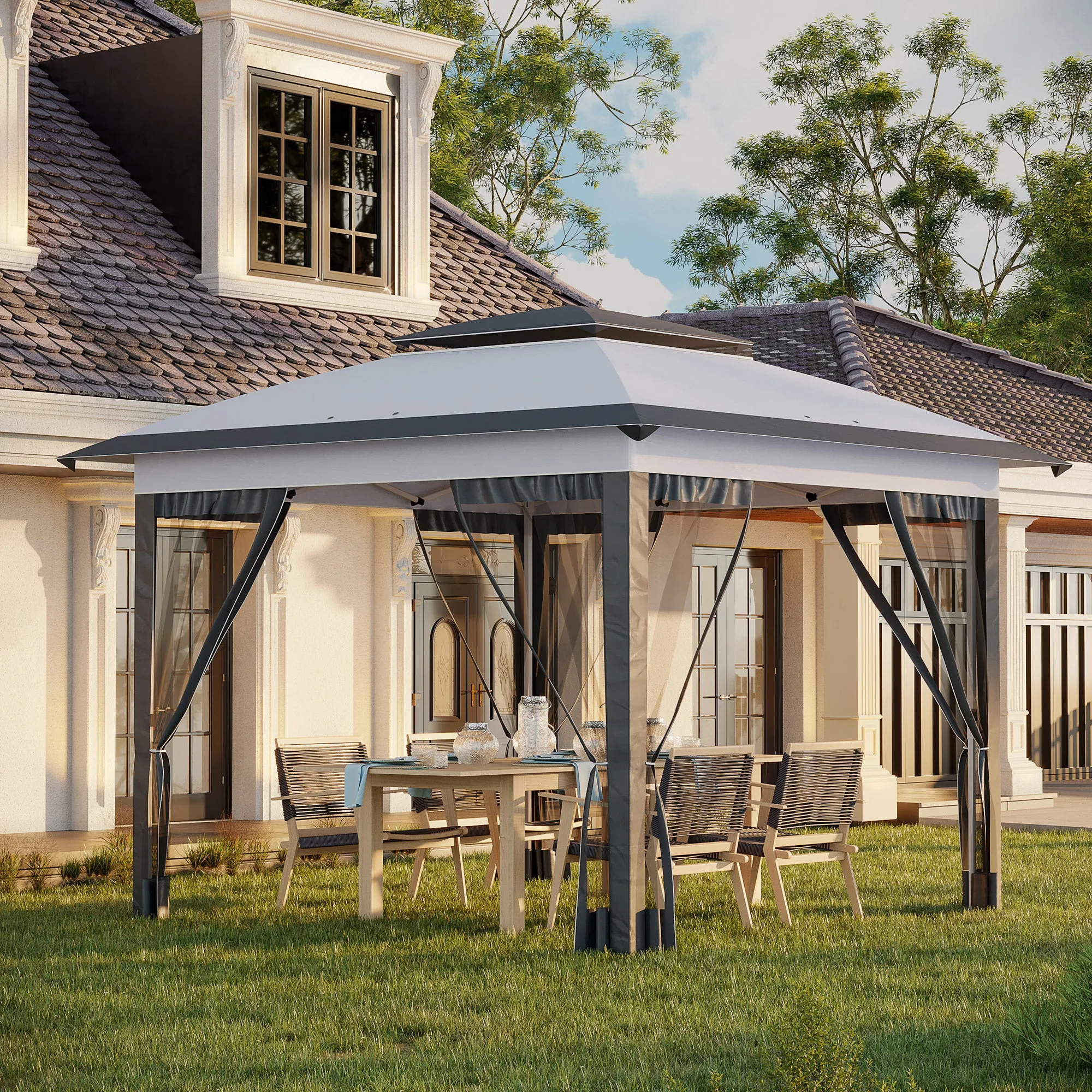 12' x 12' Canopy Tent with Netting, Instant Setup, Adjustable Height, Gray