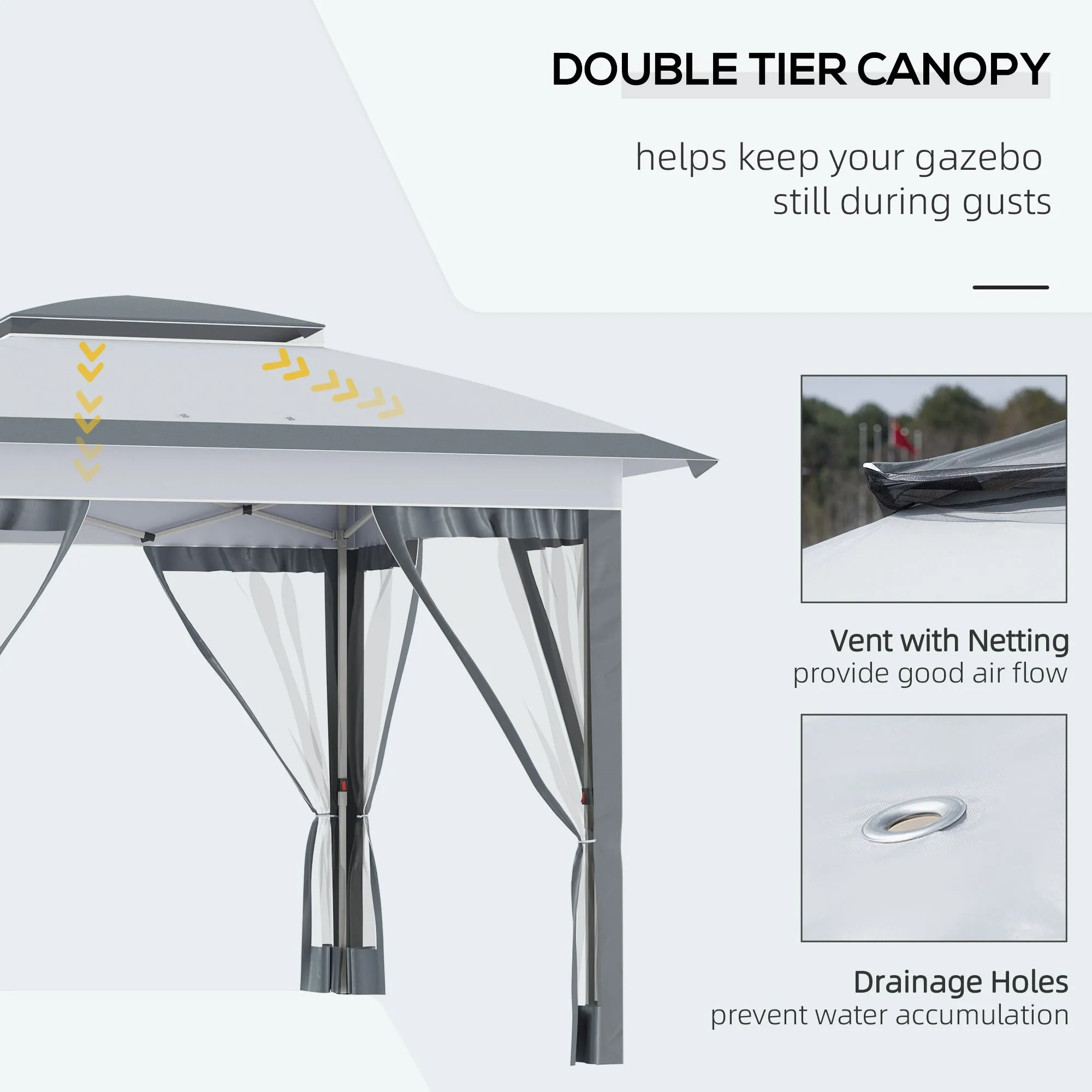 12' x 12' Canopy Tent with Netting, Instant Setup, Adjustable Height, Gray