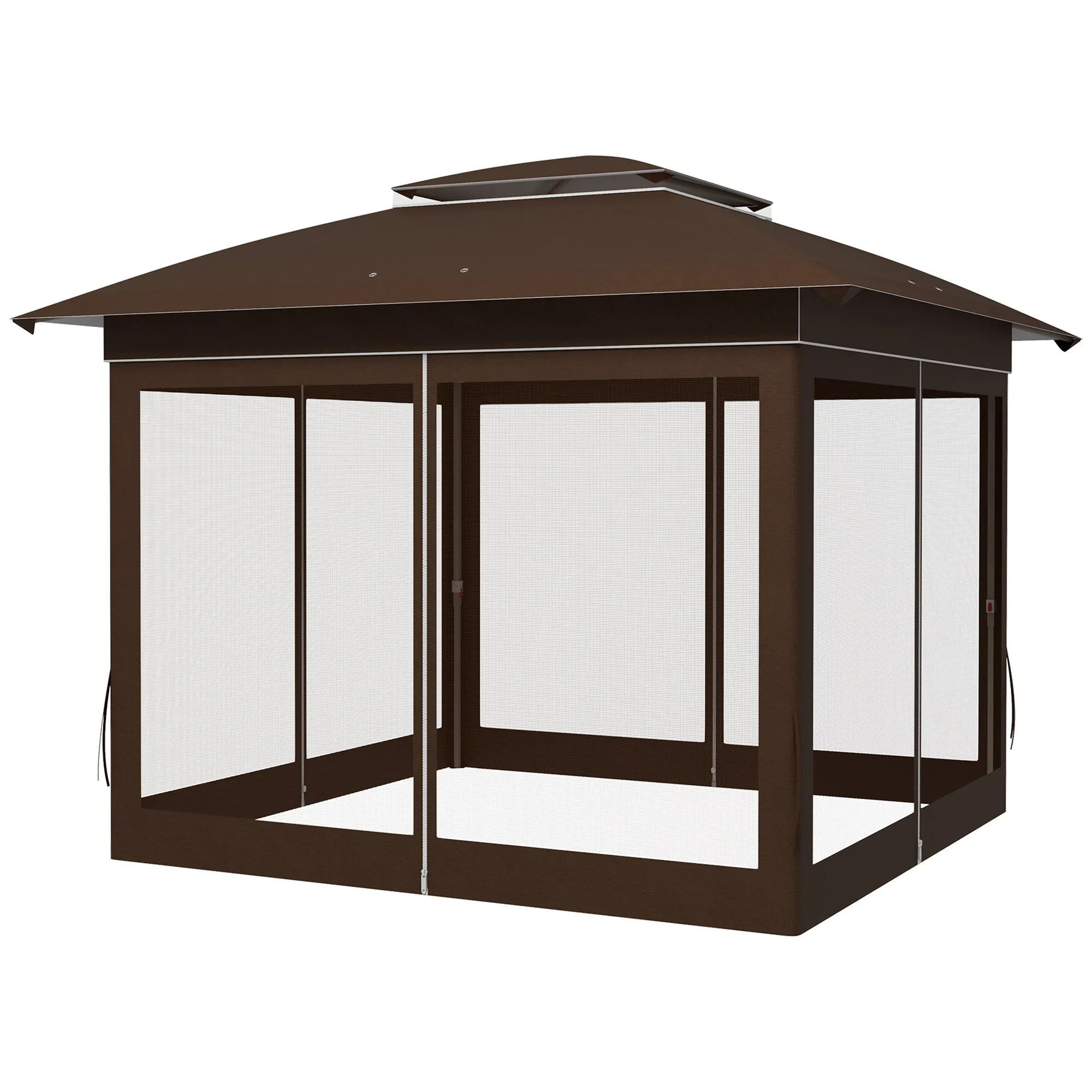 12' x 12' Pop-Up Canopy Tent with Netting & Carry Bag, Instant Shelter, 137 sq.ft Shade, Dark Brown