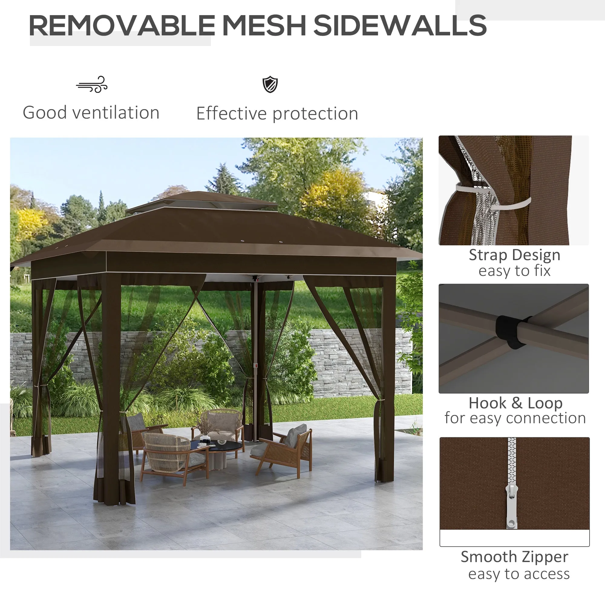 12' x 12' Pop-Up Canopy Tent with Netting & Carry Bag, Instant Shelter, 137 sq.ft Shade, Dark Brown