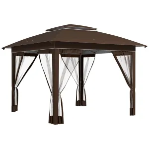 12' x 12' Pop-Up Canopy Tent with Netting & Carry Bag, Instant Shelter, 137 sq.ft Shade, Dark Brown