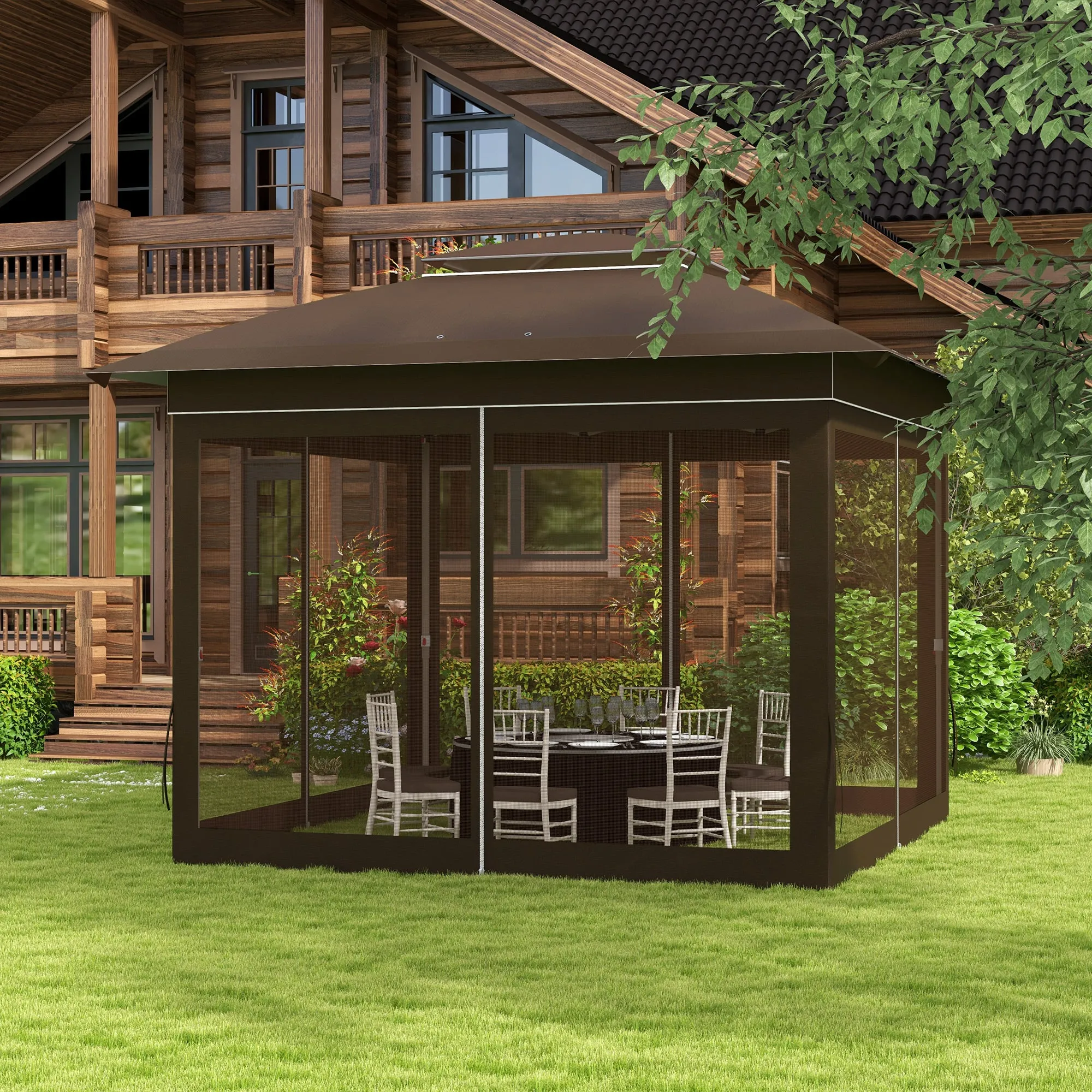 12' x 12' Pop-Up Canopy Tent with Netting & Carry Bag, Instant Shelter, 137 sq.ft Shade, Dark Brown