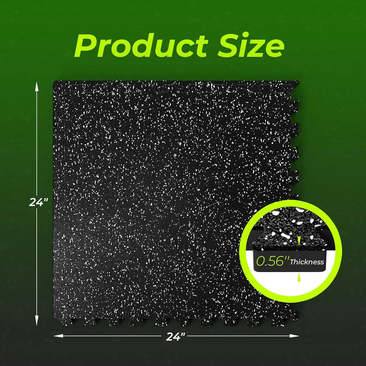 1/2in Thick 48 Sq Ft Rubber Top High Density EVA Foam Exercise Gym Mats Non-Slip 12 Pcs - Interlocking Puzzle Floor Tiles for Home Gym Heavy Workout Equipment Flooring - 24 x 24in Tile, Black & White