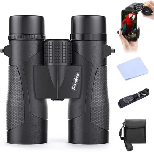 12x42 Roof Prism Binoculars for Adults -Large Eyepiece High Power Waterproof with Low Light Night-Professional HD Binoculars for Bird Watching Hunting Sports-BAK4 FMC Lens with Strap Carrying Bag