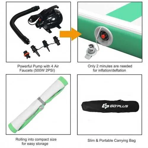 13 Feet Air Track Inflatable Gymnastics Tumbling Mat with Pump -Green - Color: Green