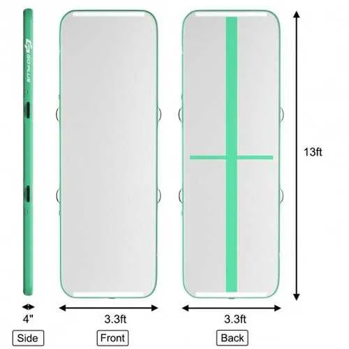 13 Feet Air Track Inflatable Gymnastics Tumbling Mat with Pump -Green - Color: Green