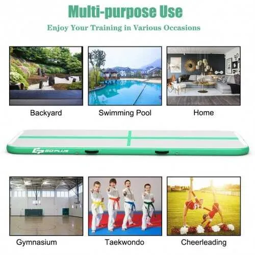 13 Feet Air Track Inflatable Gymnastics Tumbling Mat with Pump -Green - Color: Green