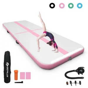 13 Feet Air Track Inflatable Gymnastics Tumbling Mat with Pump -Pink - Color: Pink
