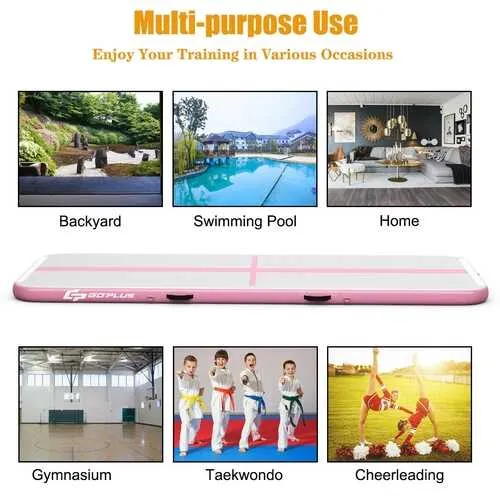 13 Feet Air Track Inflatable Gymnastics Tumbling Mat with Pump -Pink - Color: Pink