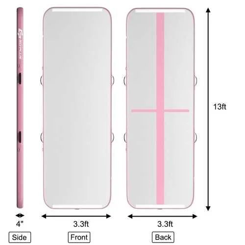 13 Feet Air Track Inflatable Gymnastics Tumbling Mat with Pump -Pink - Color: Pink