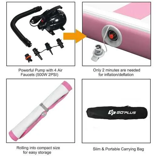13 Feet Air Track Inflatable Gymnastics Tumbling Mat with Pump -Pink - Color: Pink