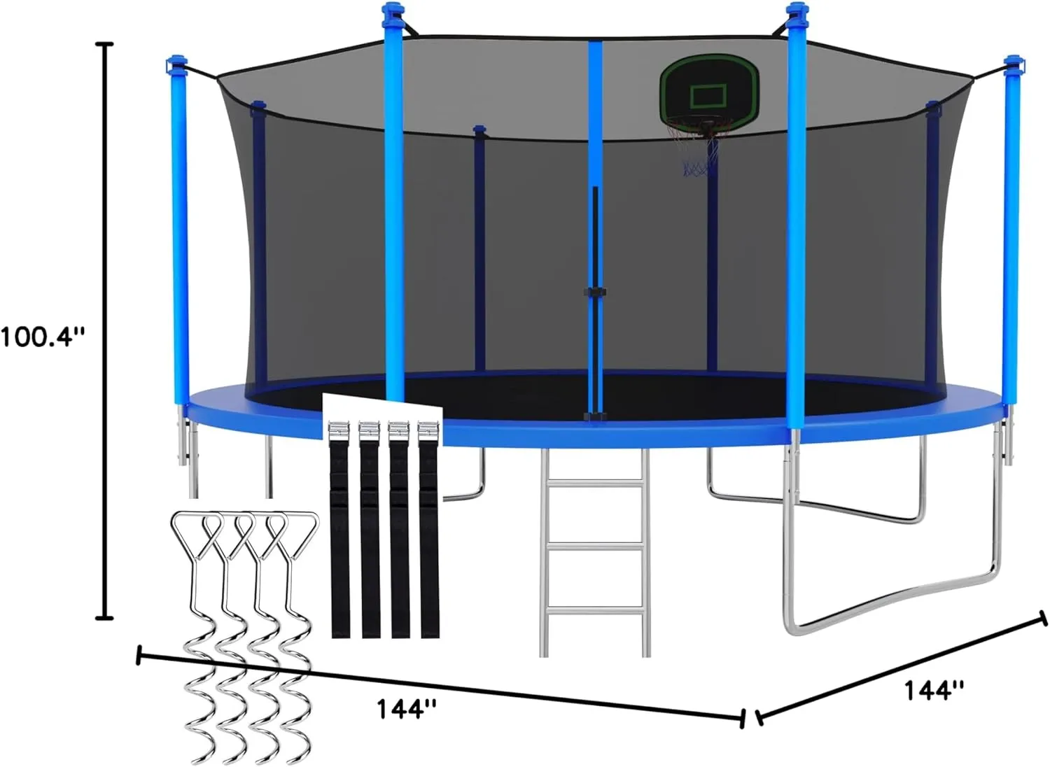 1500LBS 8 10 12 14 15 16 FT Tranpoline for Adults/Kids with Safety Enclosure Net, Basketball Hoop, Ball, Wind Stakes and Ladder, Heavy Duty Outdoor Recreational Tranpolines for Family