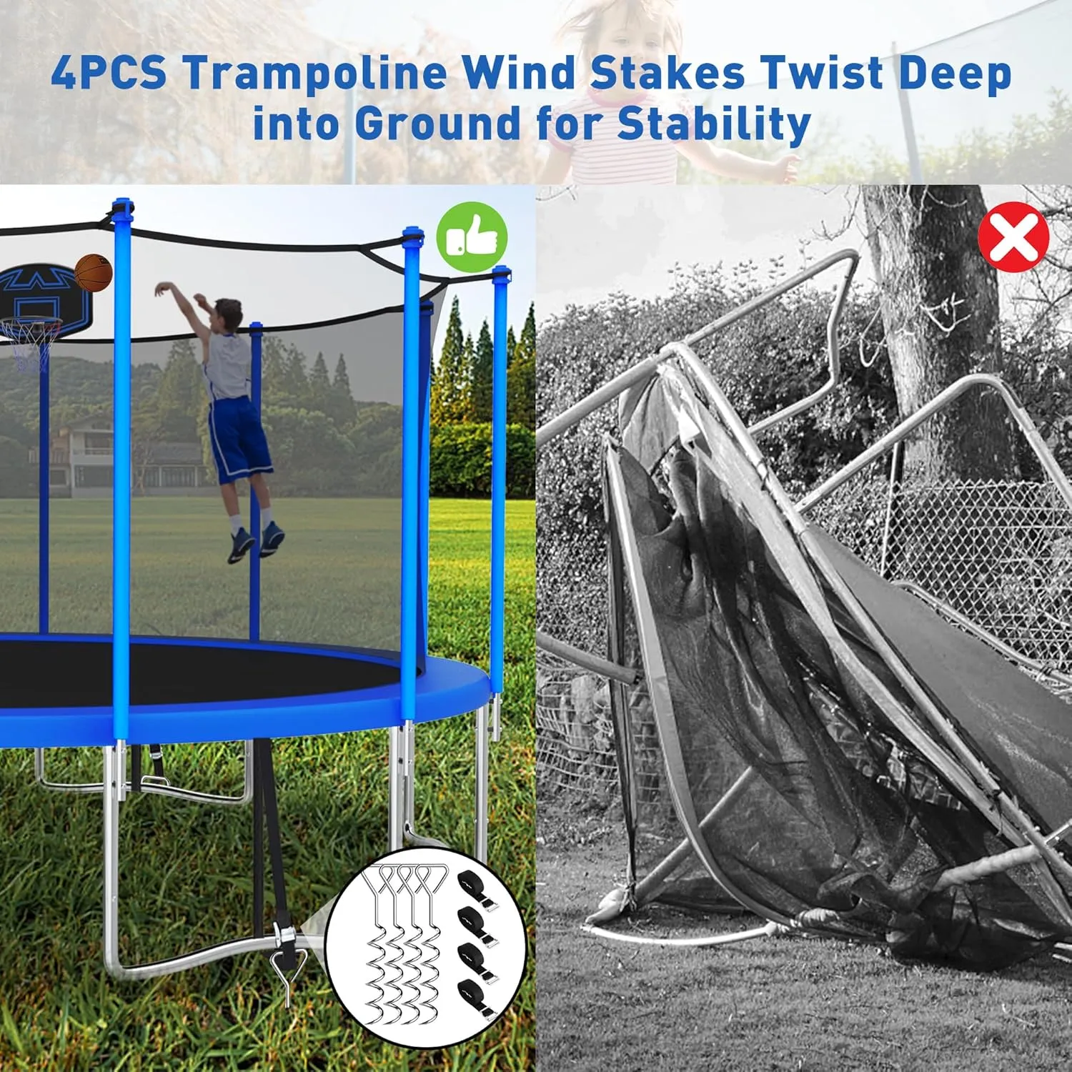 1500LBS 8 10 12 14 15 16 FT Tranpoline for Adults/Kids with Safety Enclosure Net, Basketball Hoop, Ball, Wind Stakes and Ladder, Heavy Duty Outdoor Recreational Tranpolines for Family